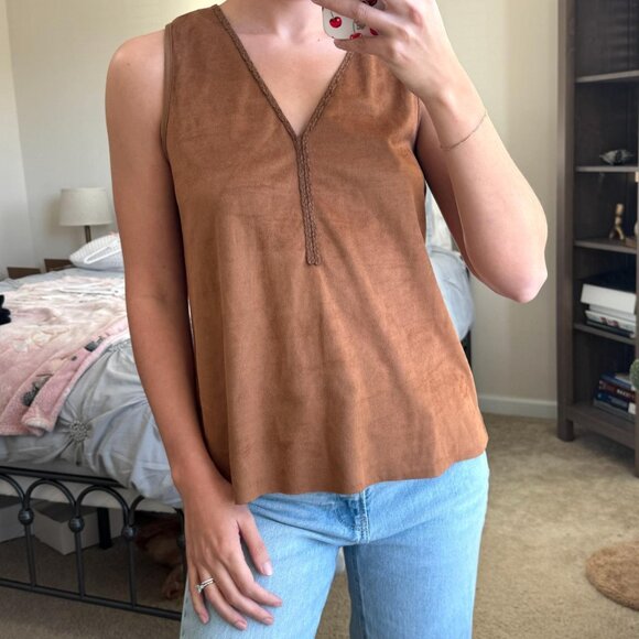 Paper Tee Brown Suede Boho Tank Medium - Picture 3 of 4